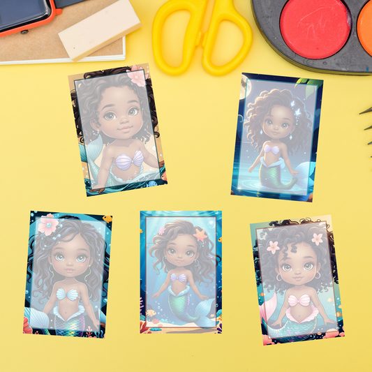 π§πΎββοΈβ¨ Brown Girl Magic Chibi Mermaid Notepad β Version D, 4x6, 50 Pages, 5 Afro-Mermaid Designs ππ