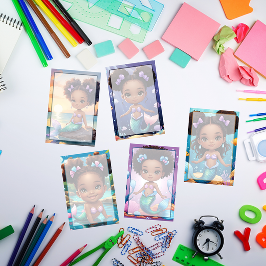 π§πΎββοΈβ¨ Brown Girl Magic Chibi Mermaid Notepad β Version B, 5 Afro-Mermaid Designs, 4x6, 50 Pages ππ