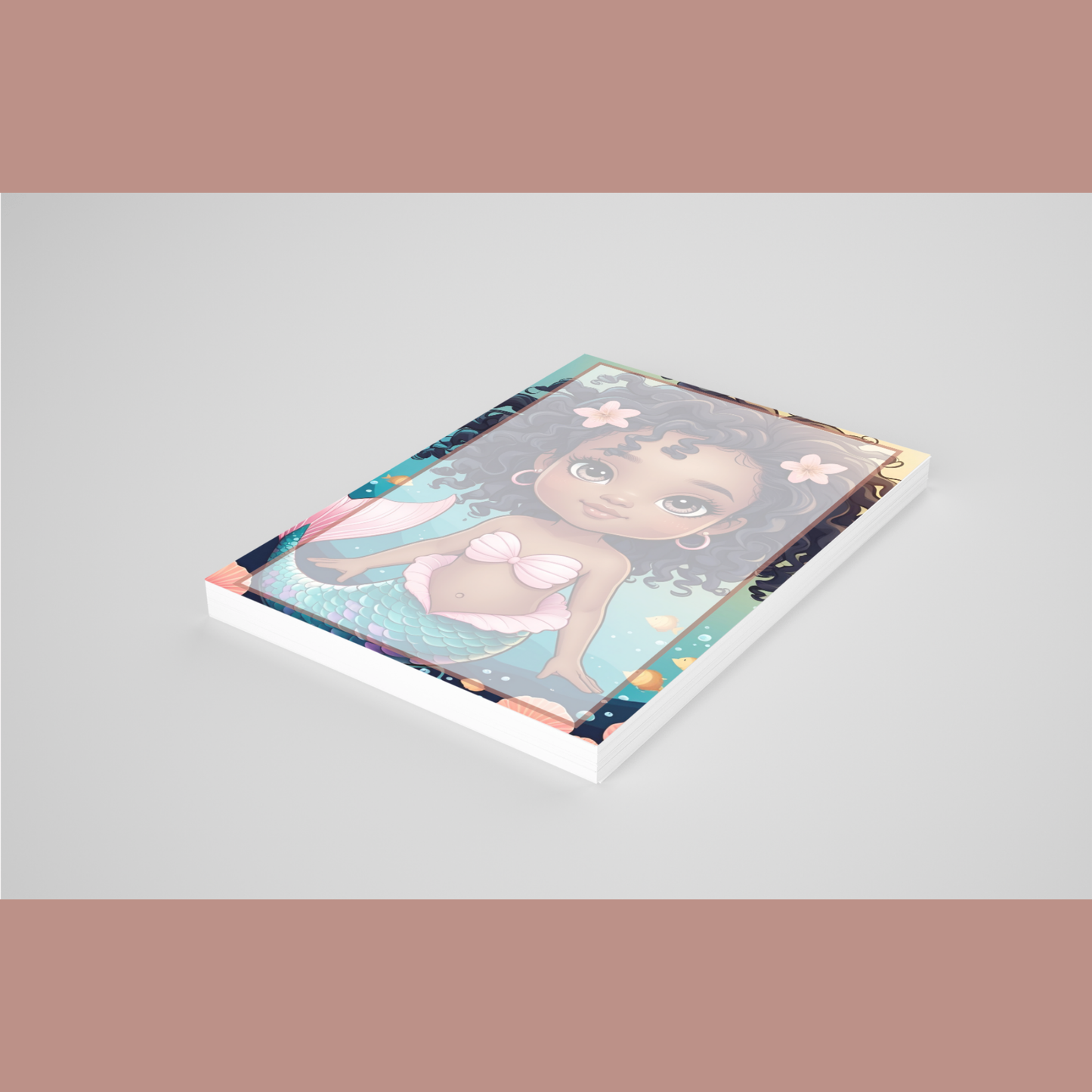 π§πΎββοΈβ¨ Brown Girl Magic Chibi Mermaid Notepad β Version D, 4x6, 50 Pages, 5 Afro-Mermaid Designs ππ