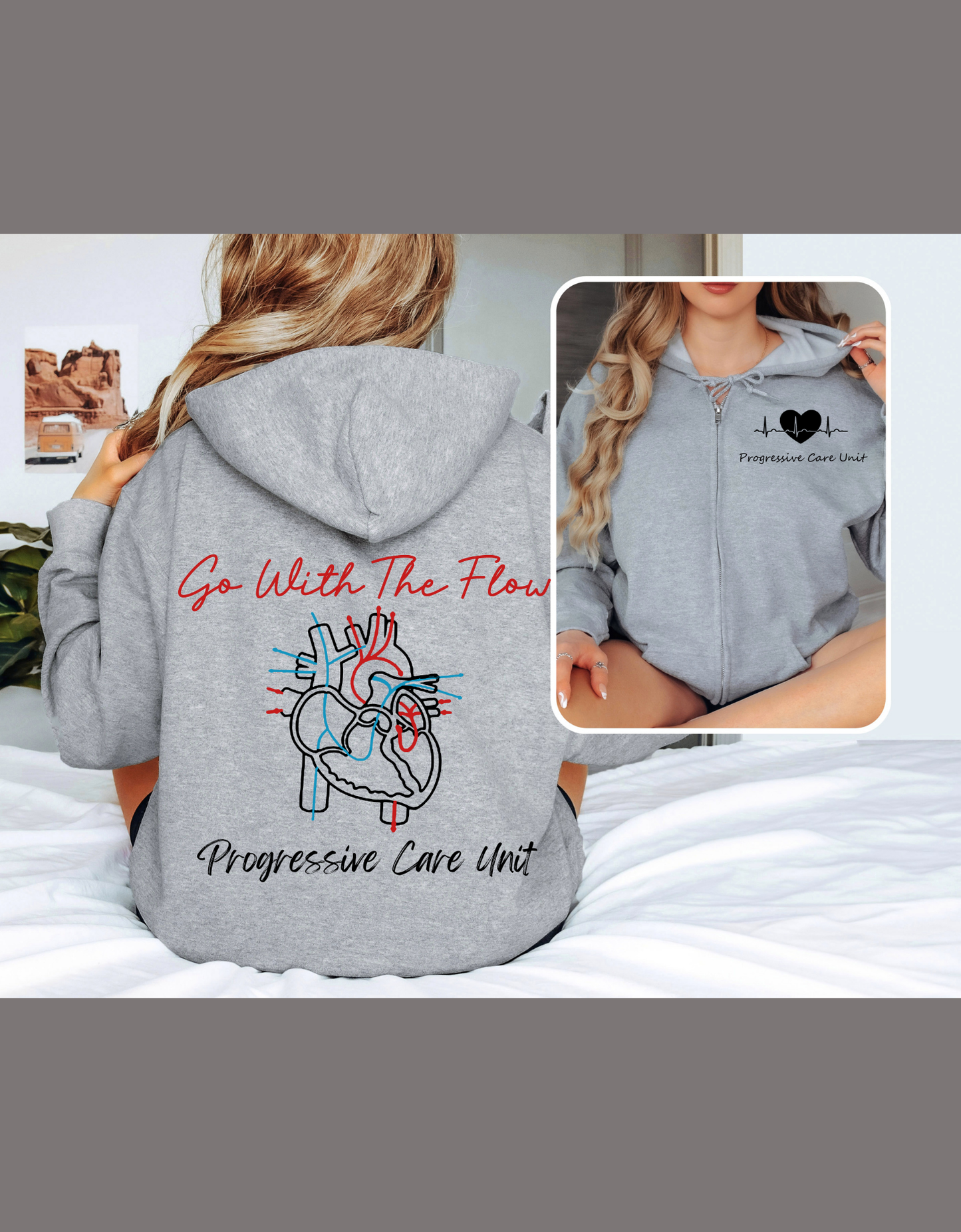 Zip up "Go with the Flow" hoodie