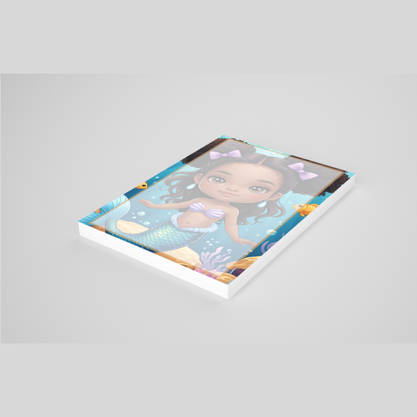 š§š¾āāļøāØ Brown Girl Magic Chibi Mermaid Notepad ā Version B, 5 Afro-Mermaid Designs, 4x6, 50 Pages šš