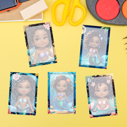 🧜🏾‍♀️✨ Brown Girl Magic Chibi Mermaid Notepad – Version D, 4x6, 50 Pages, 5 Afro-Mermaid Designs 🌈💖