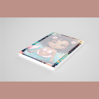 🧜🏾‍♀️✨ Brown Girl Magic Chibi Mermaid Notepad – Version D, 4x6, 50 Pages, 5 Afro-Mermaid Designs 🌈💖