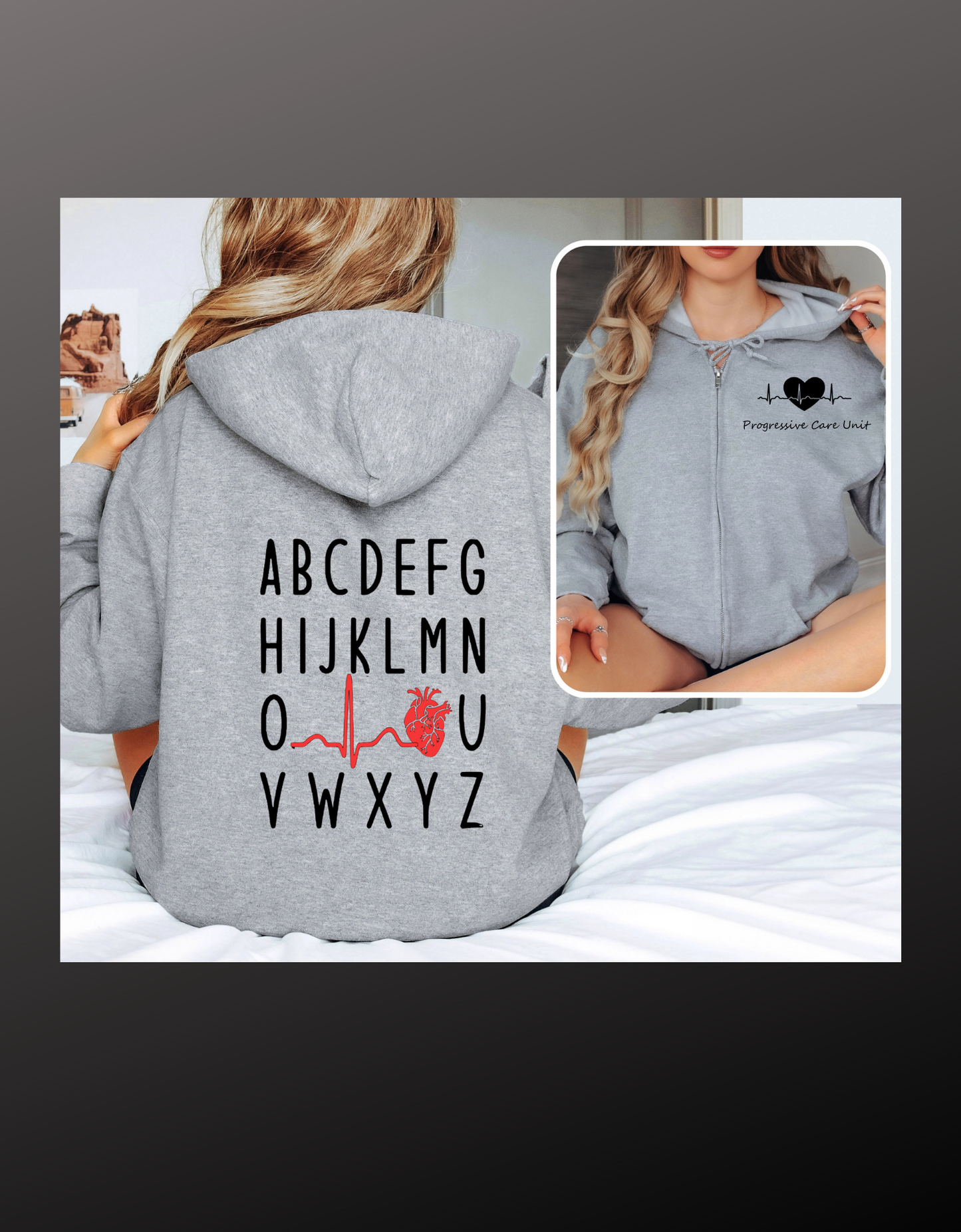Zip up ABC's of EKG hoodie