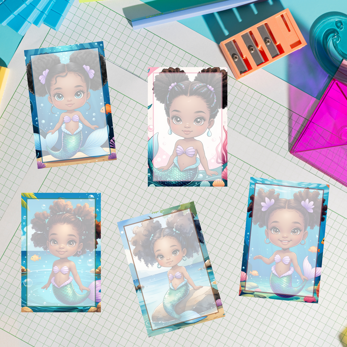 🧜🏾‍♀️💖 Afro Mermaid Notepad - Version A– 5 Whimsical Brown Girl Magic Designs, 4x6, 50 Pages 🌟 Journaling, Notes & Gifts!