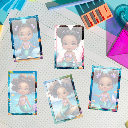🧜🏾‍♀️💖 Afro Mermaid Notepad - Version A– 5 Whimsical Brown Girl Magic Designs, 4x6, 50 Pages 🌟 Journaling, Notes & Gifts!